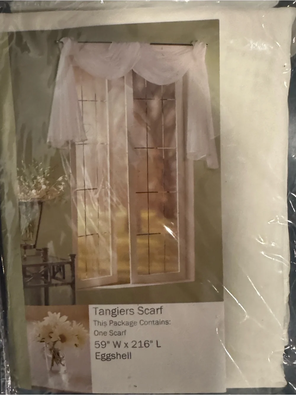 S. Lichtenberg Tangier Eggshell Sheer Window Scarf, 59” W x 216” L - NEW